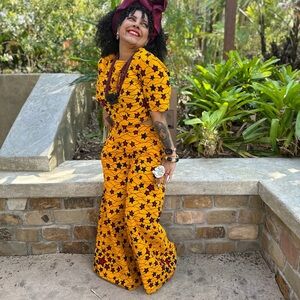 Yellow Star Pattern pant suit set